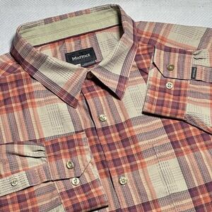 Marmot Zephyr Button Up Shirt Mens 2XL Orange Plaid‎ Performance Breathable